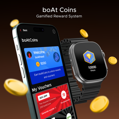 boAt Wave Aura | Smartwatch with 1.96" HD Display, 100+ Sports Modes, Functional Crown, Advanced BT Calling - Nalanda Enterprises