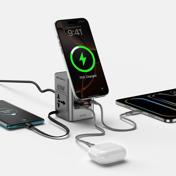 WiWU Warrior 65W GaN 10-in-1 Wireless Charging Station with Dual AC Outlets — Wi-W040 Nalanda Enterprises