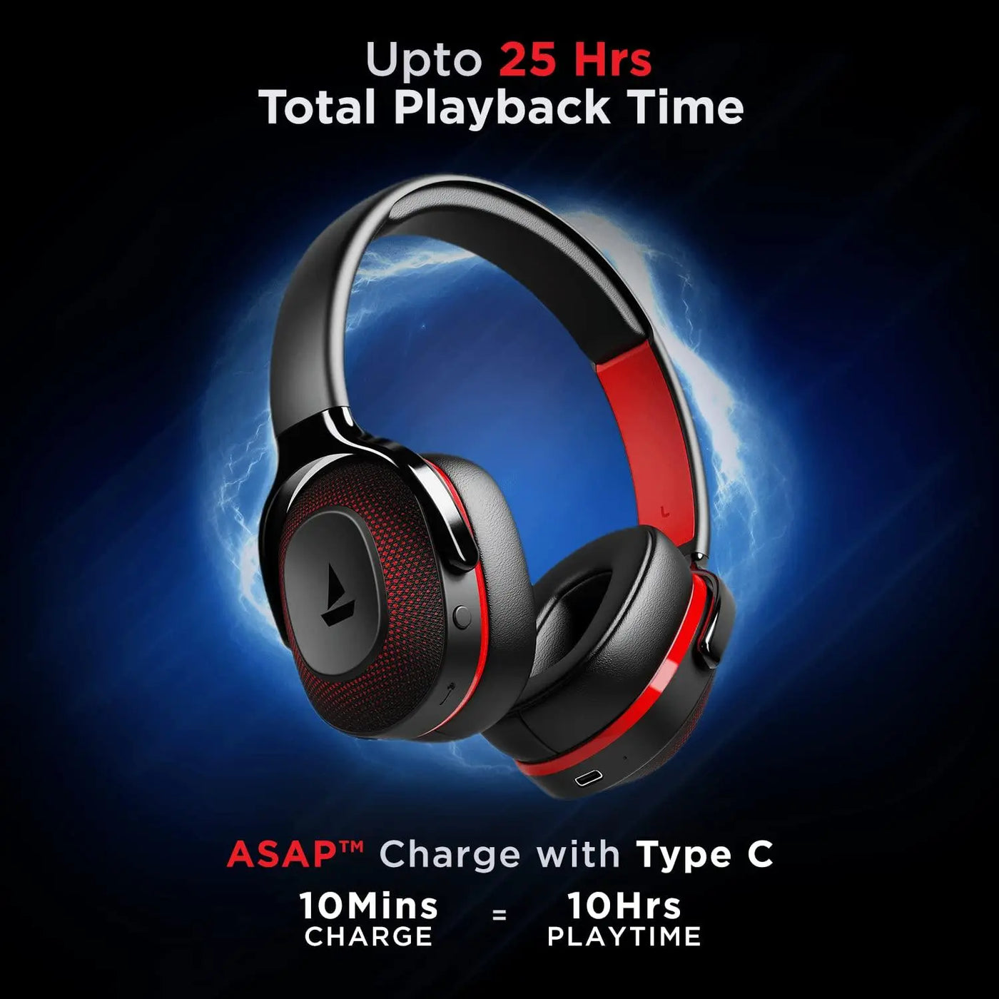 boAt Rockerz 425 Bluetooth Wireless Over Ear Headphones with Mic Signature Sound, Beast Mode for Gaming, Enx Tech, ASAP Charge, 25H Playtime, Bluetooth V5.2 (Active Black) - Nalanda Enterprises
