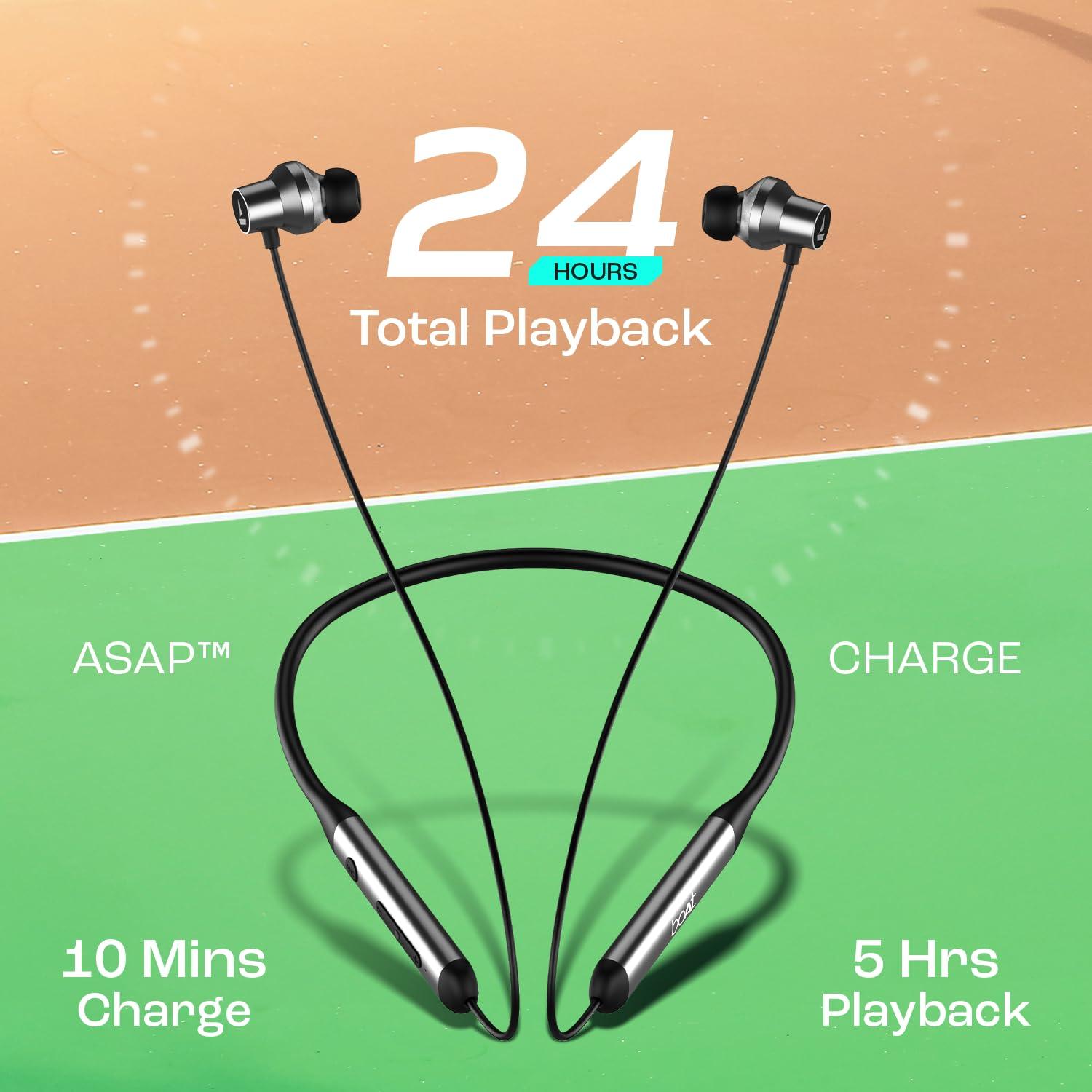 boAt Rockerz 280 ANC w/Crystal Bionic Sound Powered by Dirac Opteo, Active Noise Cancellation, 13mm Drivers, ASAP Charge, 24H Playback & ENx Tech in- Ear Bluetooth Neckband(Gunmetal Black) - Nalanda Enterprises