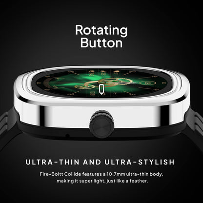 Fire-Boltt Collide 1.32" Display Smartwatch, Bluetooth Calling with Body Shielding Metal Paint, Single BT Connection, BT 2.0 Ultra Low Power Consumption, SpO2 (Silver Black)