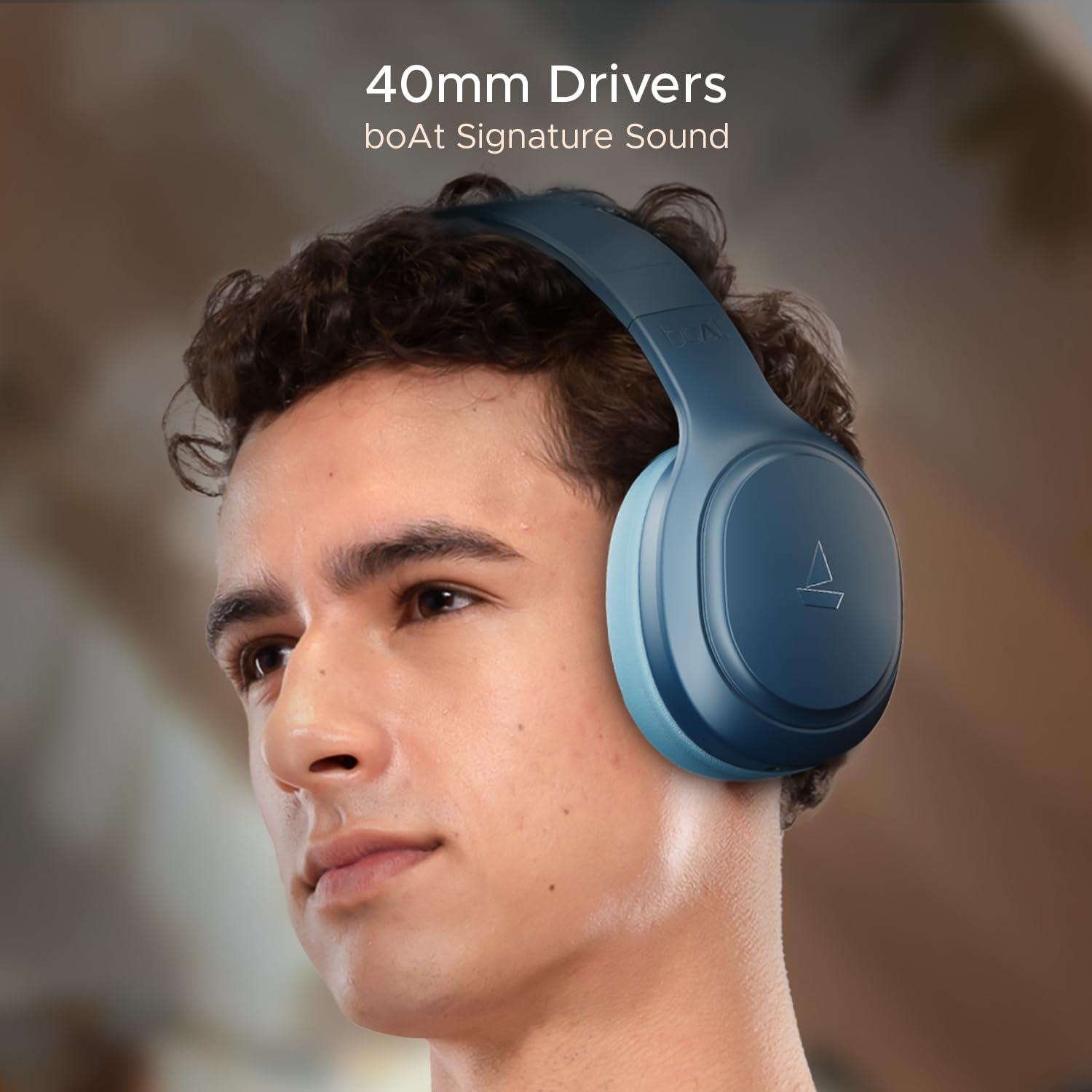 boAt Rockerz 430 w/ 40mm Drivers, Beast Mode w/ 40ms Latency, 40hrs Playback, ENx Tech, Voice Assistant, BTv5.4, Adaptive Fit & Easy Access Controls, Bluetooth Headphones(Black Sabre) - Nalanda Enterprises