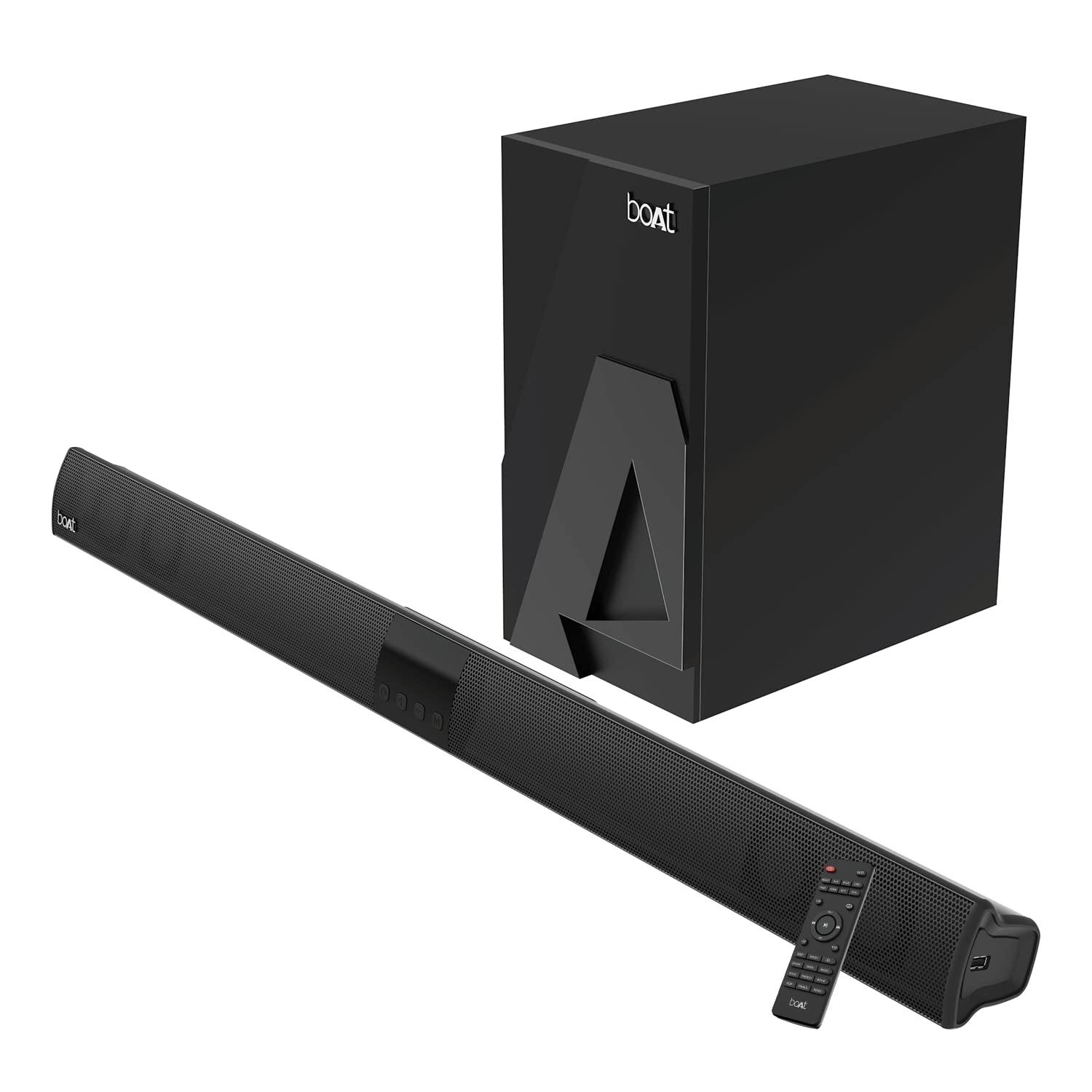 boAt AAVANTE Bar 1800 120W 2.1 Channel Bluetooth Soundbar Signature Sound, Wireless Subwoofer, Multiple Connectivity Modes, Entertainment Modes(Premium Black) - Nalanda Enterprises