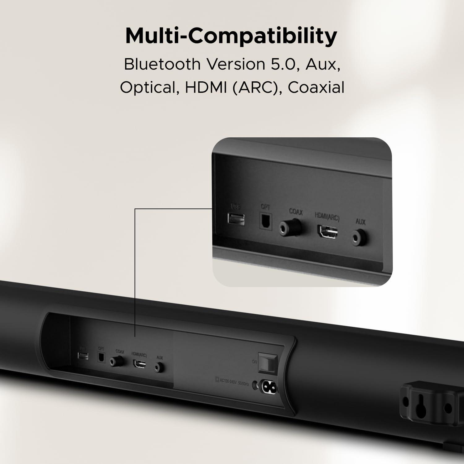 boAt Aavante Bar 1500 2.1 Channel Home Theatre Soundbar with 120W Signature Sound, Wired Subwoofer, Multiple Connectivity Modes, Entertainment EQ Modes and Sleek Finish (Black) - Nalanda Enterprises