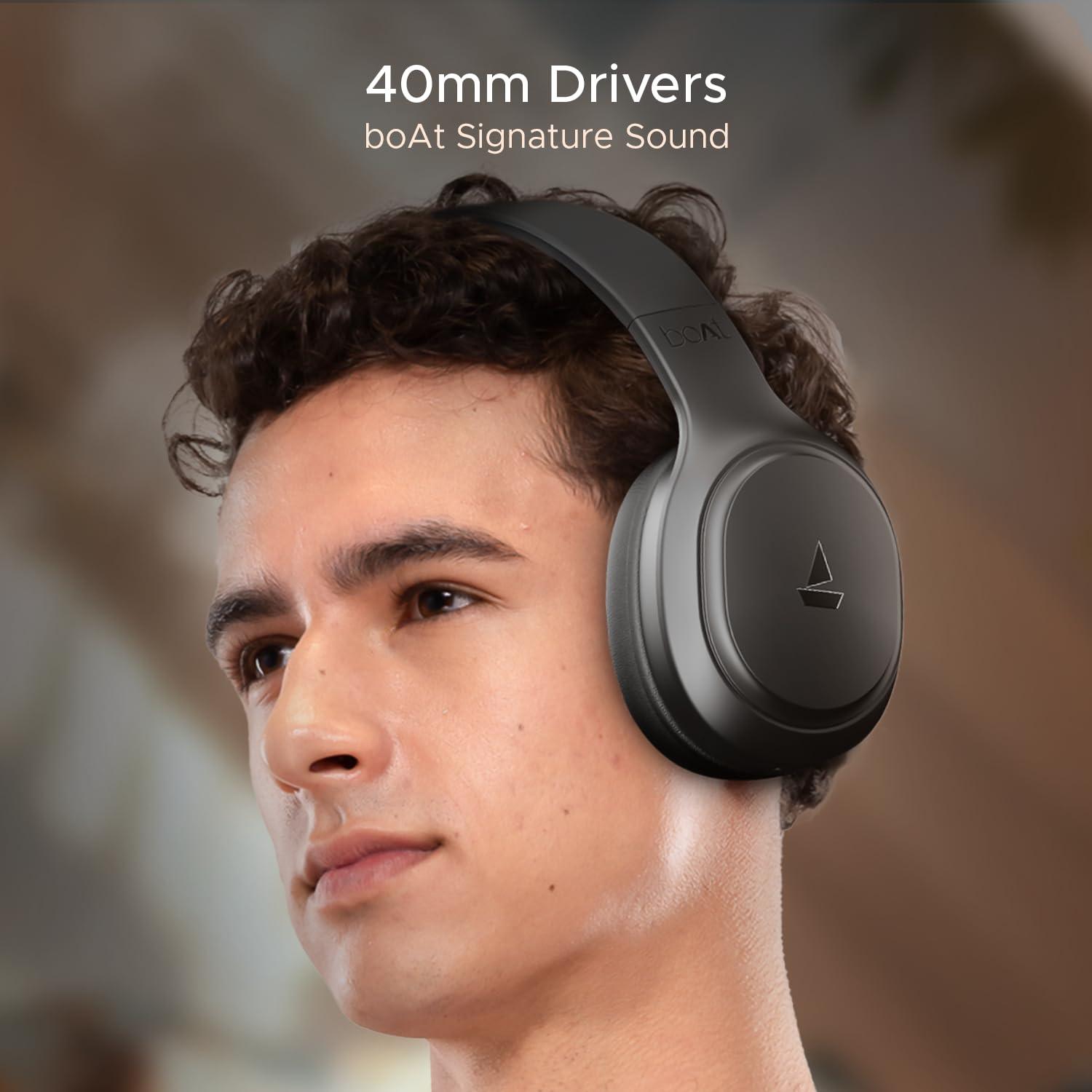 boAt Rockerz 430 w/ 40mm Drivers, Beast Mode w/ 40ms Latency, 40hrs Playback, ENx Tech, Voice Assistant, BTv5.4, Adaptive Fit & Easy Access Controls, Bluetooth Headphones(Black Sabre) - Nalanda Enterprises