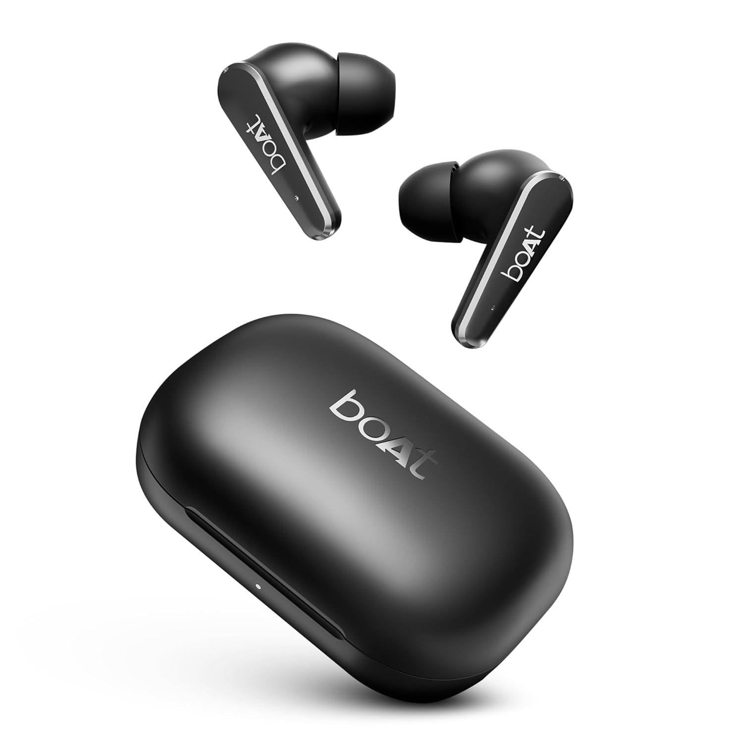 boAt Airdopes 280 ANC Truly Wireless in-Ear Earbuds with 32dB ANC, Ambient Mode, 60HRS Playback, 13mm Drivers, 4 Mics ENx™, in-Ear Detection, ASAP™ Charge,Beast Mode,IPX5 Ear Buds TWS (Active Black) - Nalanda Enterprises