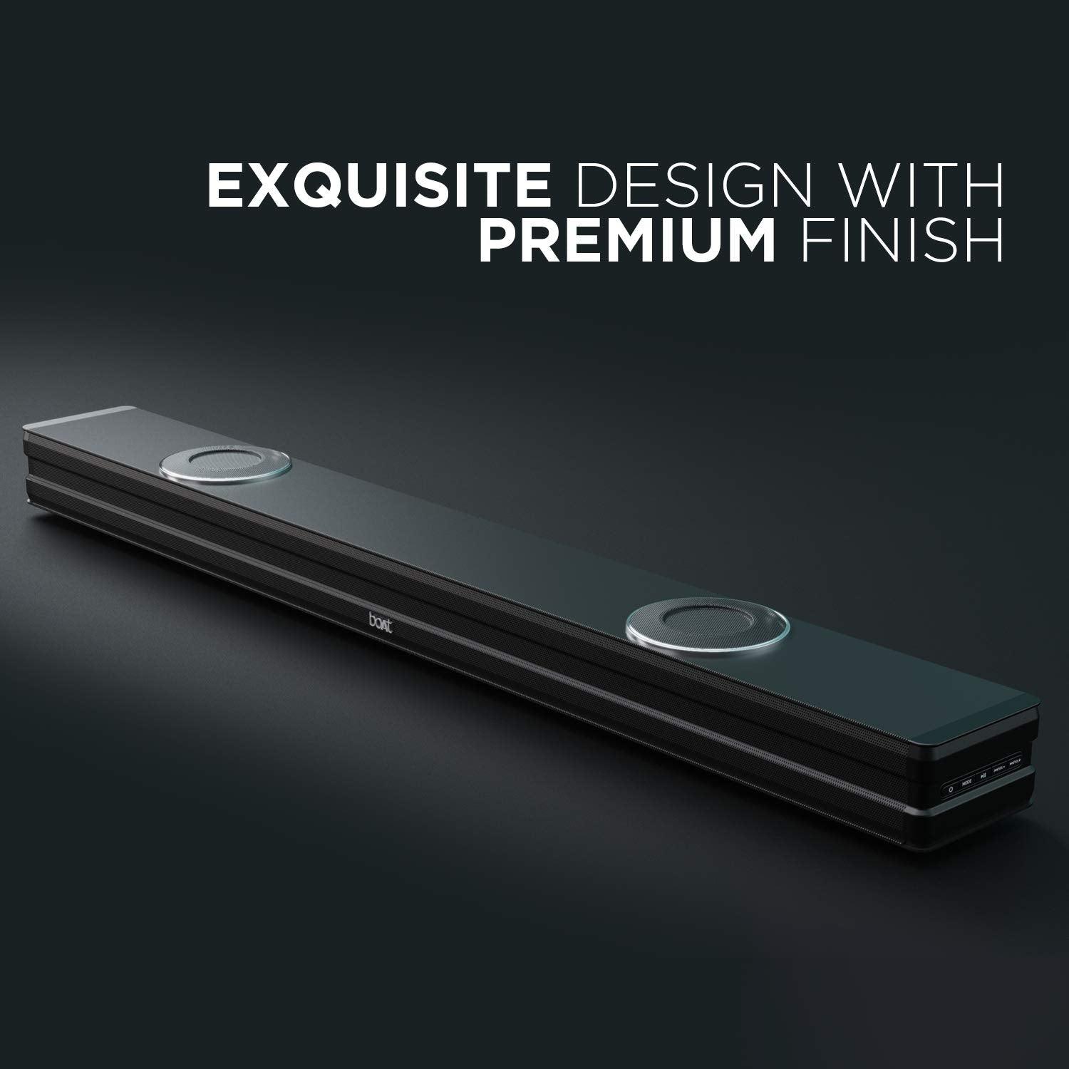 boAt Aavante Bar 1500 2.1 Channel Home Theatre Soundbar with 120W Signature Sound, Wired Subwoofer, Multiple Connectivity Modes, Entertainment EQ Modes and Sleek Finish (Black) - Nalanda Enterprises