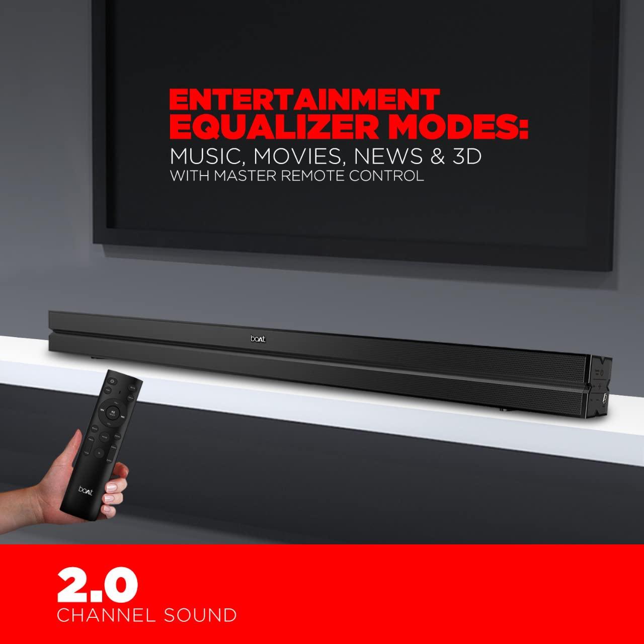 boAt AAVANTE Bar 1800 120W 2.1 Channel Bluetooth Soundbar Signature Sound, Wireless Subwoofer, Multiple Connectivity Modes, Entertainment Modes(Premium Black) - Nalanda Enterprises
