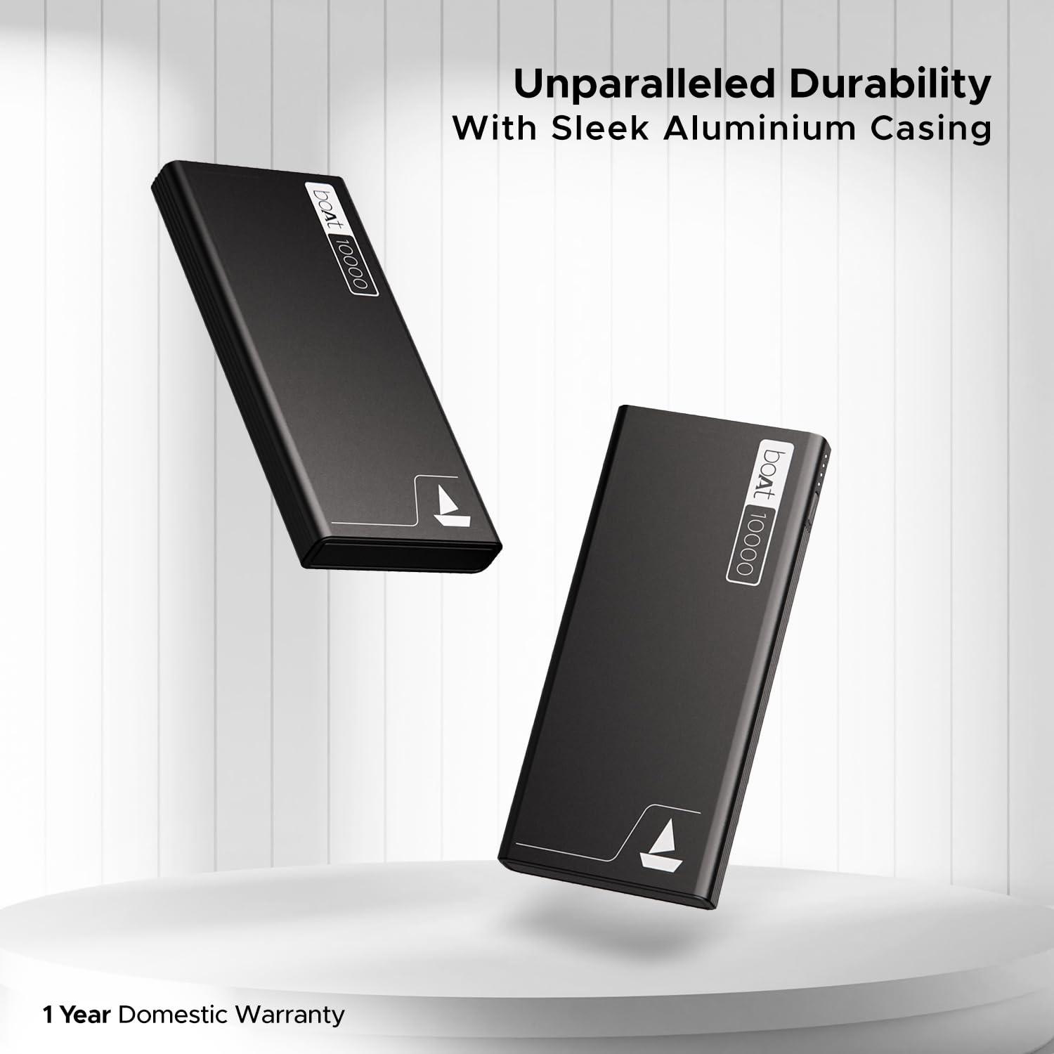 boAt EnergyShroom PB300 Air 10000 mAh 22.5W Pocket Size Power Bank with Compact and Lightweight Design, LED Battery Display, 12 Layer Smart IC Protection & Smart Power Management(Carbon Black) - Nalanda Enterprises