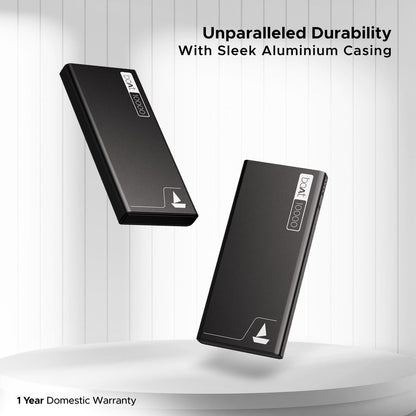 boAt EnergyShroom PB300 Air 10000 mAh 22.5W Pocket Size Power Bank with Compact and Lightweight Design, LED Battery Display, 12 Layer Smart IC Protection & Smart Power Management(Carbon Black) - Nalanda Enterprises