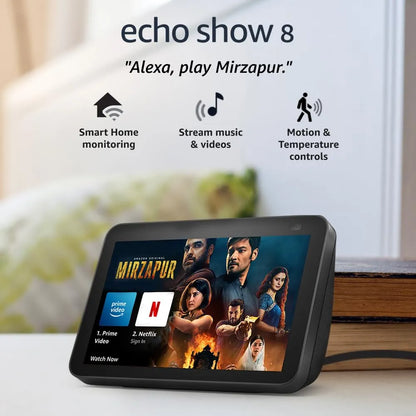 Amazon Echo Show 8 - Smart speaker with 8" HD screen, stereo sound & hands-free entertainment with Alexa - Nalanda Enterprises