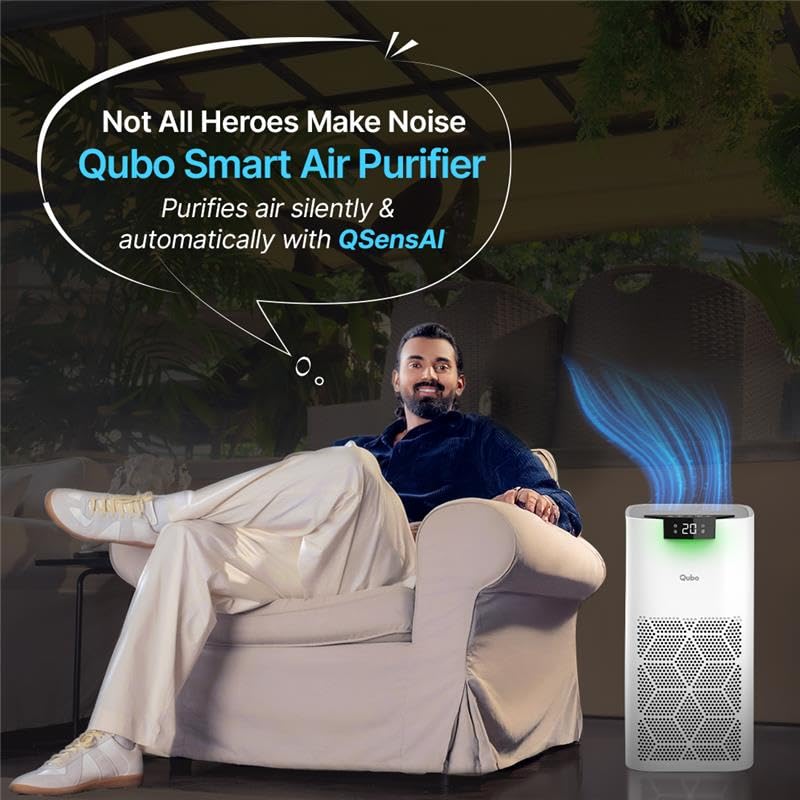 Qubo Smart Air Purifier Q500 for Home by Hero Group | 500 Sqft | 99.99% Allergen Removal |4-Layer True HEPA H13 Filter | 9000 Hrs Filter Life | App & Voice Control | Quiet Night Mode | BLDC Motor|B0CMH9TSVC
