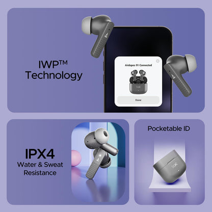 boAt Airdopes 91, 45HRS Battery, 50ms Low Latency, ENx Tech, Fast Charge, IPX4, IWP Tech, v5.3 Bluetooth Earbuds, TWS Ear Buds Wireless Earphones with mic - Nalanda Enterprises