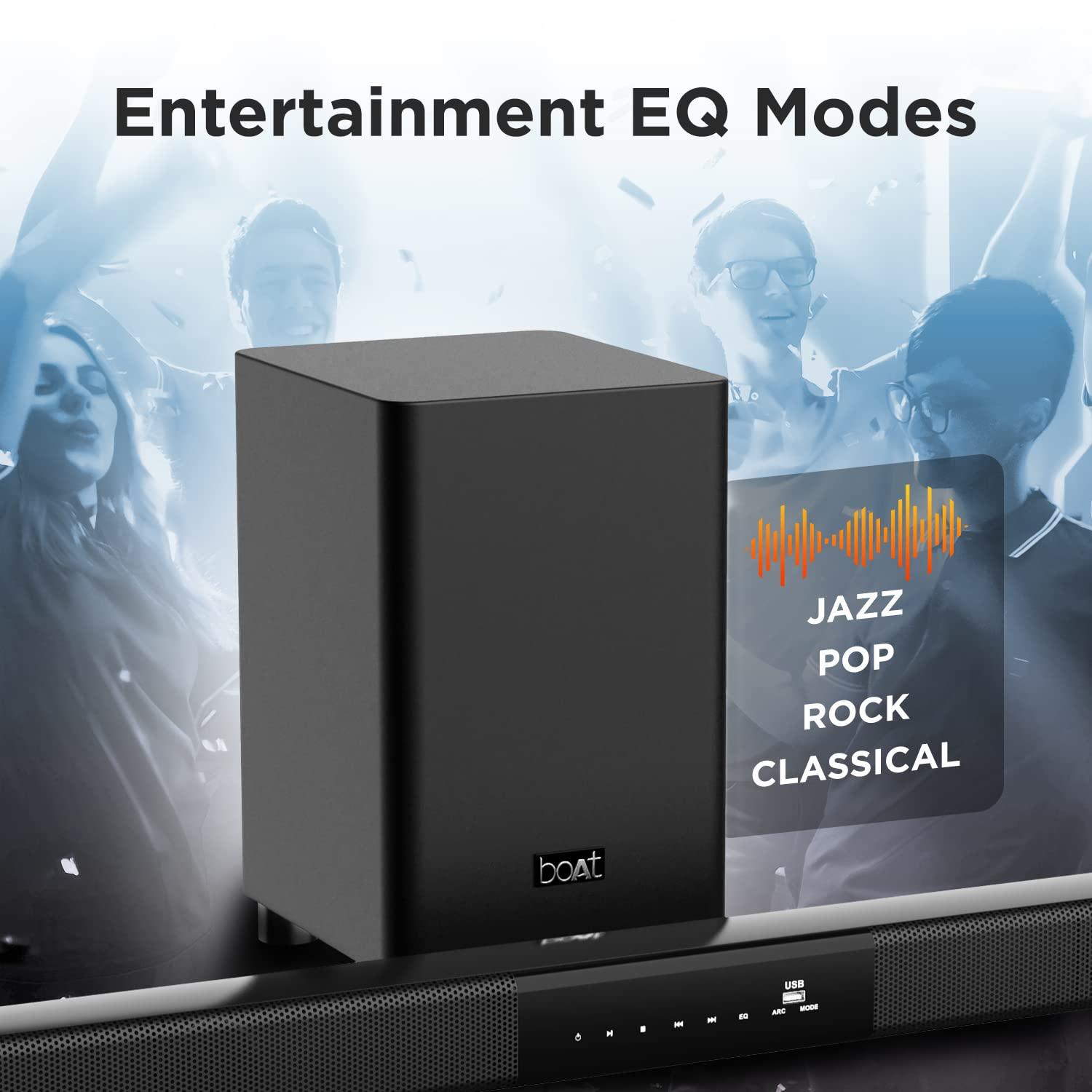 boAt Aavante Bar 1500 2.1 Channel Home Theatre Soundbar with 120W Signature Sound, Wired Subwoofer, Multiple Connectivity Modes, Entertainment EQ Modes and Sleek Finish (Black) - Nalanda Enterprises