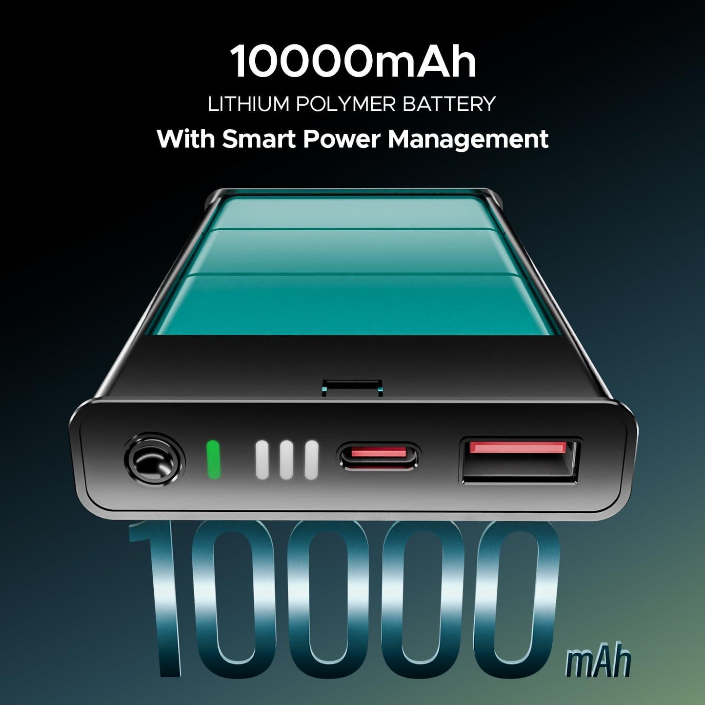 boAt EnergyShroom PB300 Air 10000 mAh 22.5W Pocket Size Power Bank with Compact and Lightweight Design, LED Battery Display, 12 Layer Smart IC Protection & Smart Power Management(Carbon Black) - Nalanda Enterprises