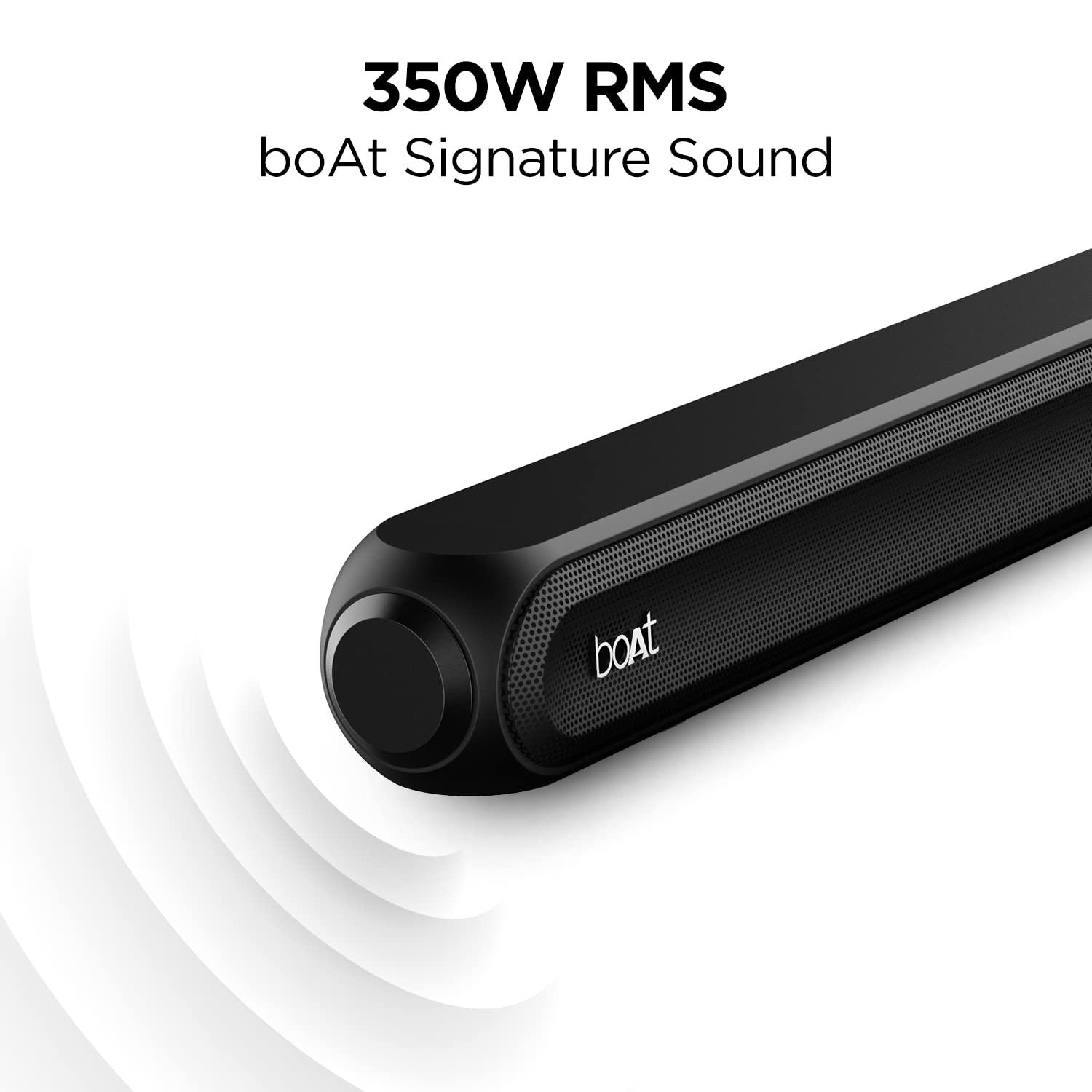 boAt Aavante Bar 3200D Soundbar with Dolby Audio,350W RMS Signature Sound,5.1 Channel,3D Surround Sound,Dual Wireless Rear Speakers&Master Remote(Premium Black)(Premium Black) - Nalanda Enterprises