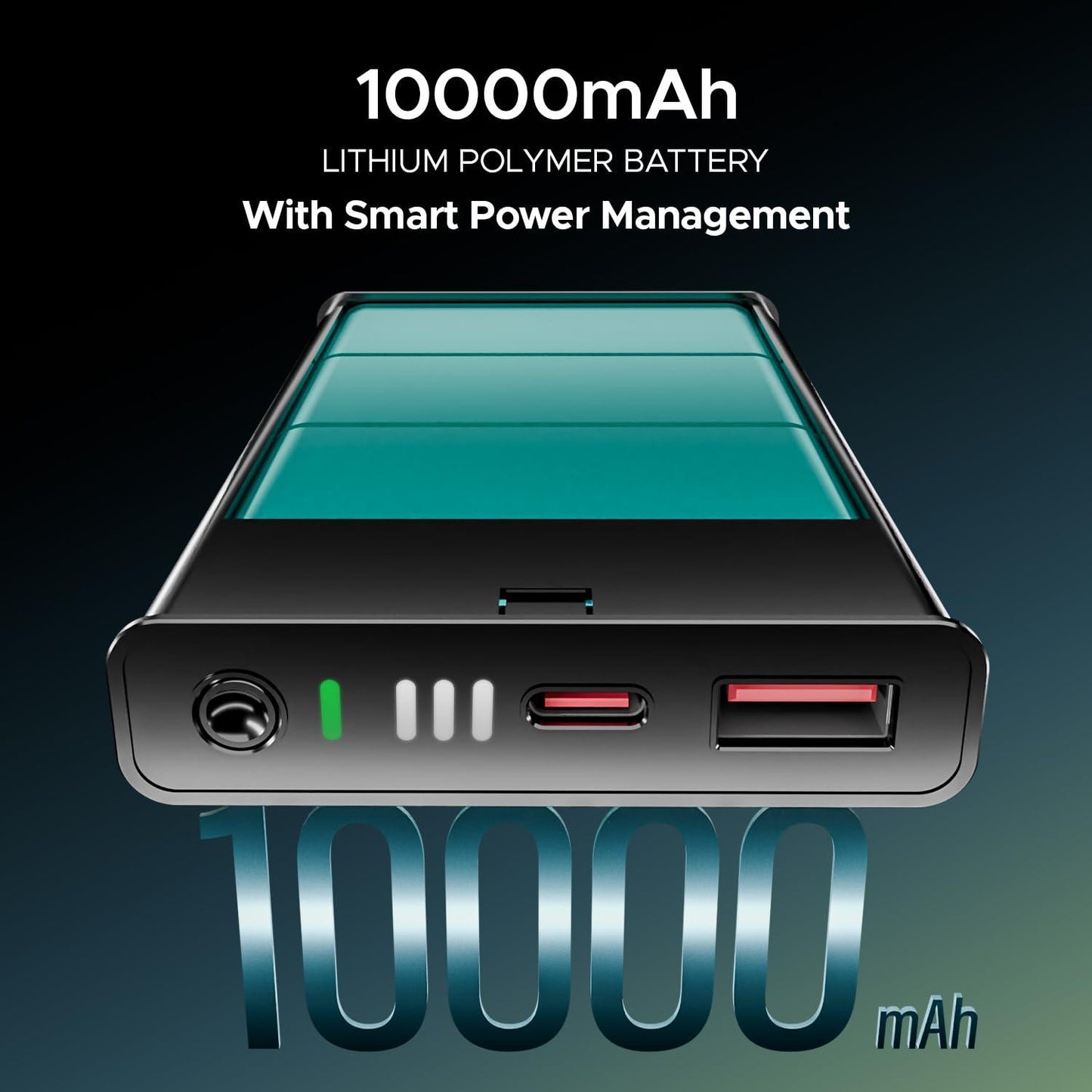 boAt EnergyShroom PB300 Air 10000 mAh 22.5W Pocket Size Power Bank with Compact and Lightweight Design, LED Battery Display, 12 Layer Smart IC Protection & Smart Power Management(Carbon Black) - Nalanda Enterprises