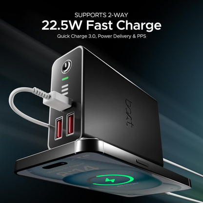 boAt Newly Launched Pocket Energyshroom PB400 Pro 20000mAh | Compact Power Bank w/Type-C Input (2-Way Port), 3X Output Ports,2-Way 22.5W Fast Charging, Pass-Through Charging(Carbon Black) - Nalanda Enterprises