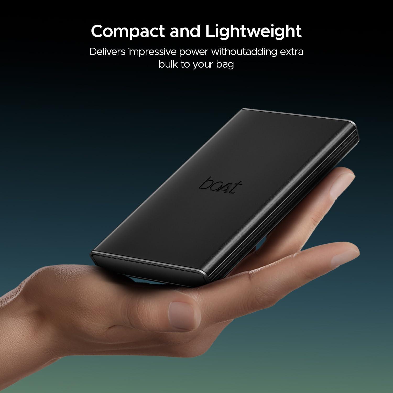 boAt EnergyShroom PB300 Air 10000 mAh 22.5W Pocket Size Power Bank with Compact and Lightweight Design, LED Battery Display, 12 Layer Smart IC Protection & Smart Power Management(Carbon Black) - Nalanda Enterprises