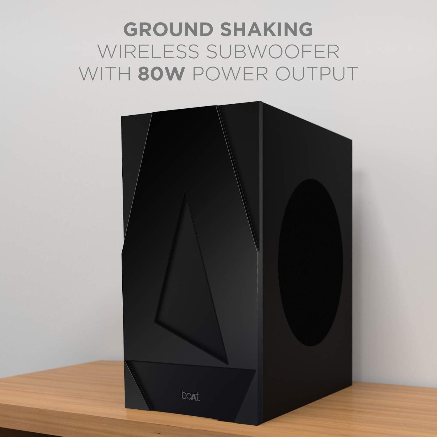 boAt Aavante Bar 1500 2.1 Channel Home Theatre Soundbar with 120W Signature Sound, Wired Subwoofer, Multiple Connectivity Modes, Entertainment EQ Modes and Sleek Finish (Black) - Nalanda Enterprises