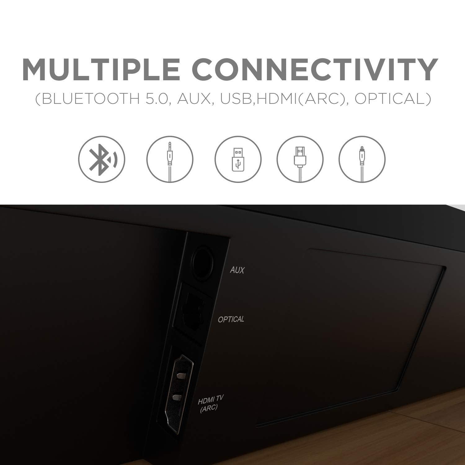 boAt Aavante Bar 1500 2.1 Channel Home Theatre Soundbar with 120W Signature Sound, Wired Subwoofer, Multiple Connectivity Modes, Entertainment EQ Modes and Sleek Finish (Black) - Nalanda Enterprises