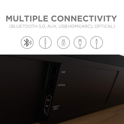 boAt Aavante Bar 1500 2.1 Channel Home Theatre Soundbar with 120W Signature Sound, Wired Subwoofer, Multiple Connectivity Modes, Entertainment EQ Modes and Sleek Finish (Black) - Nalanda Enterprises