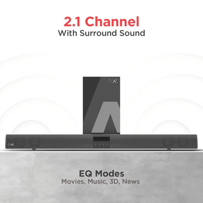 boAt AAVANTE Bar 1800 120W 2.1 Channel Bluetooth Soundbar Signature Sound, Wireless Subwoofer, Multiple Connectivity Modes, Entertainment Modes(Premium Black) - Nalanda Enterprises