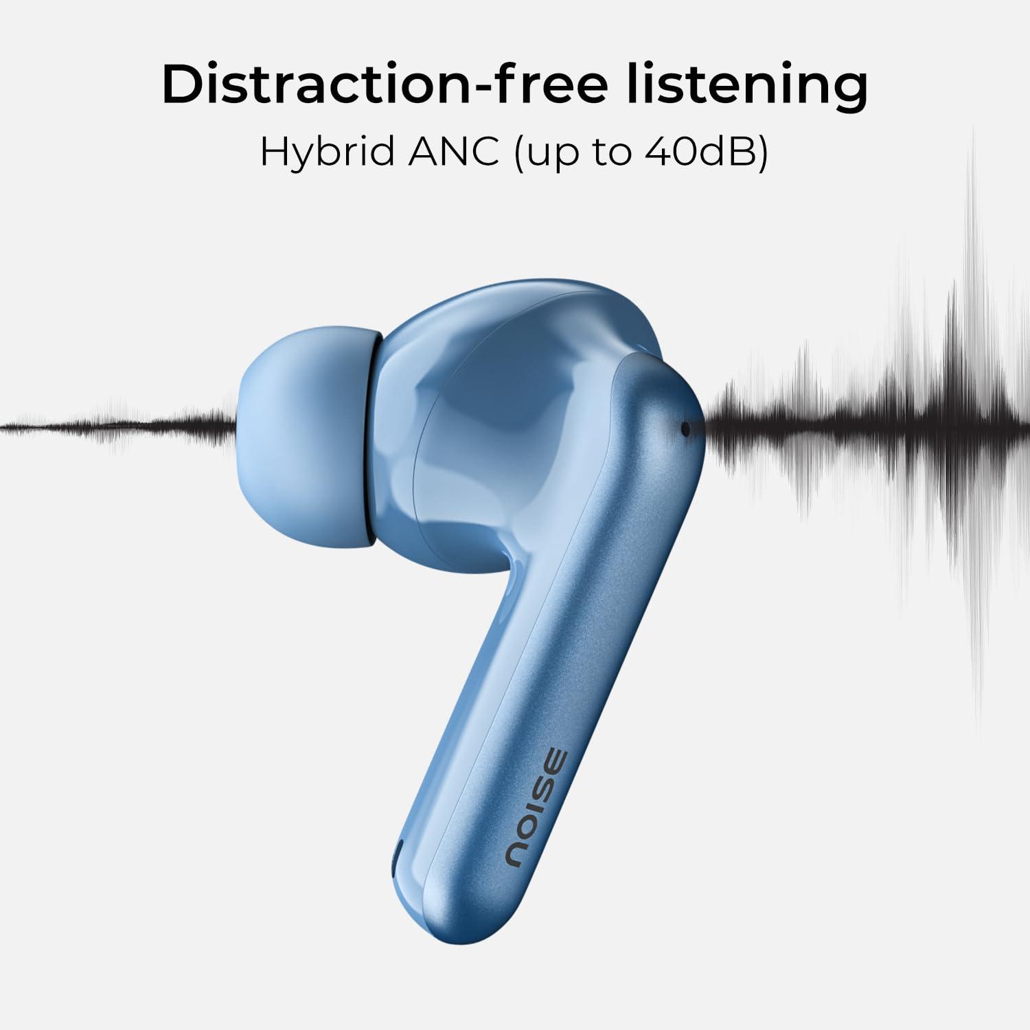 Noise Newly Launched Air Buds Pro 4 in-Ear Truly Wireless Earbuds with Metallic Finish, Hybrid ANC (Upto 40dB), 50H of Playtime, Dual Pairing, Spatial Audio, BT v5.3(Lake Blue) - Nalanda Enterprises