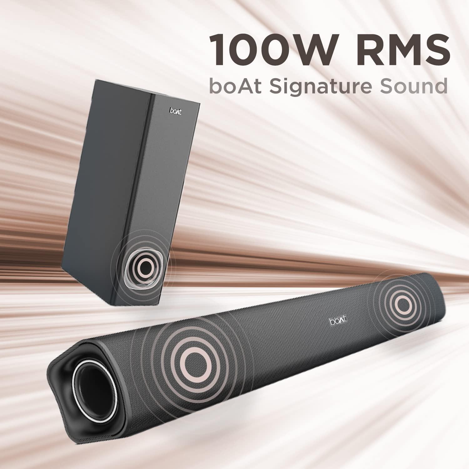 boAt AAVANTE Bar 1800 120W 2.1 Channel Bluetooth Soundbar Signature Sound, Wireless Subwoofer, Multiple Connectivity Modes, Entertainment Modes(Premium Black) - Nalanda Enterprises
