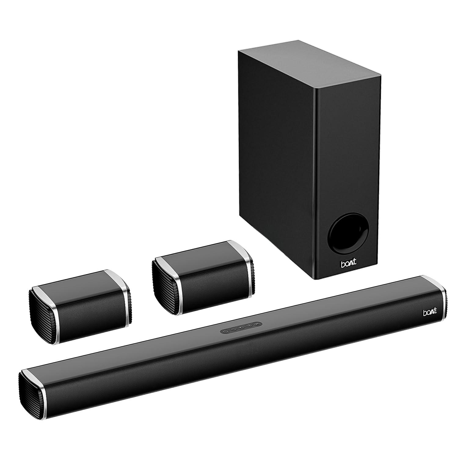boAt Aavante Bar 1500 2.1 Channel Home Theatre Soundbar with 120W Signature Sound, Wired Subwoofer, Multiple Connectivity Modes, Entertainment EQ Modes and Sleek Finish (Black) - Nalanda Enterprises