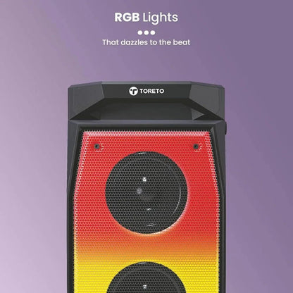 Toreto Evolve Pro 60Watt Wireless Bluetooth Party Speaker with Karaoke Mic, HD Bass, EQ Modes, TWS, Dynamic RGB Lights, mic Input, BT 5.3v, AUX in, Type C Charging - Nalanda Enterprises