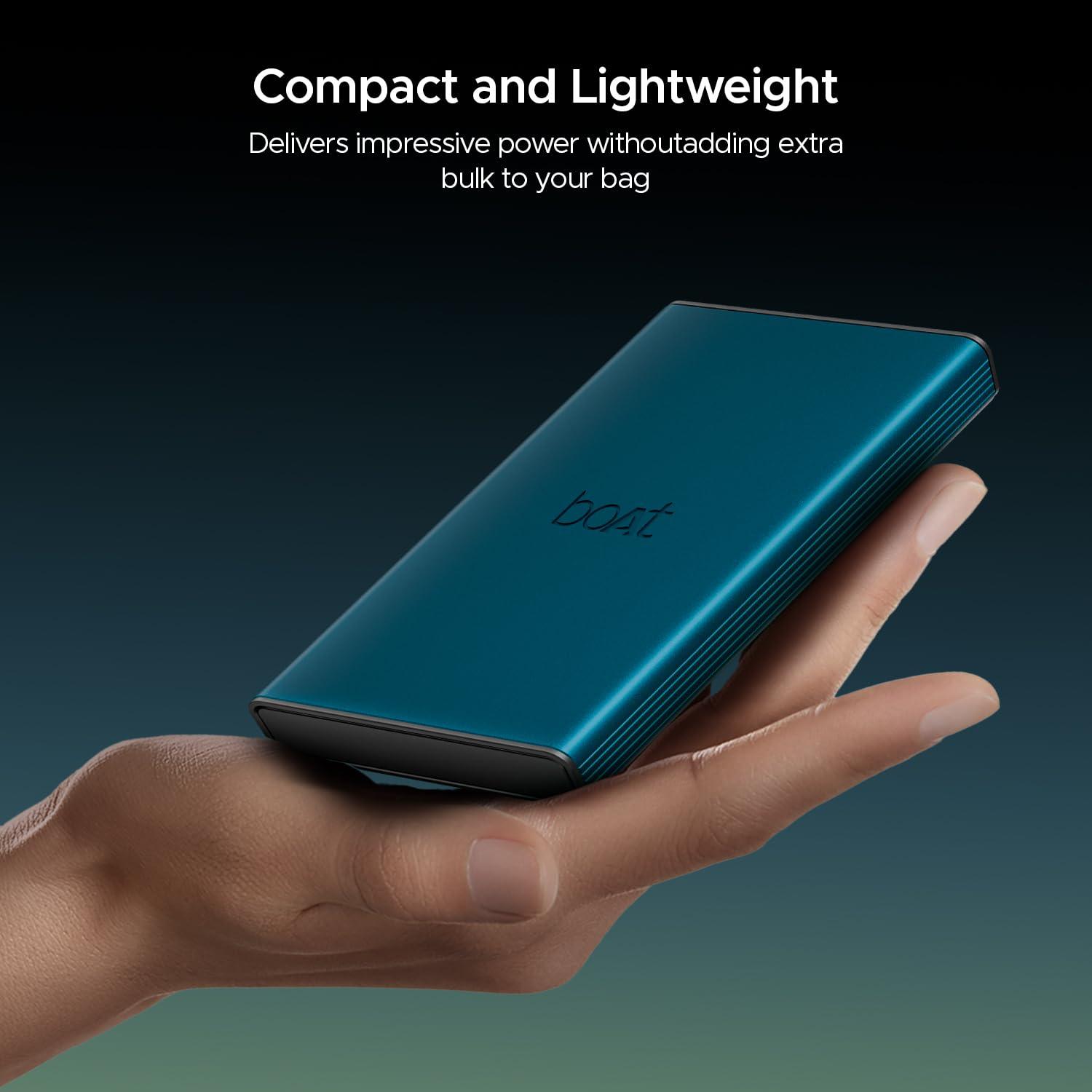 boAt EnergyShroom PB300 Air 10000 mAh 22.5W Pocket Size Power Bank with Compact and Lightweight Design, LED Battery Display, 12 Layer Smart IC Protection & Smart Power Management(Carbon Black) - Nalanda Enterprises