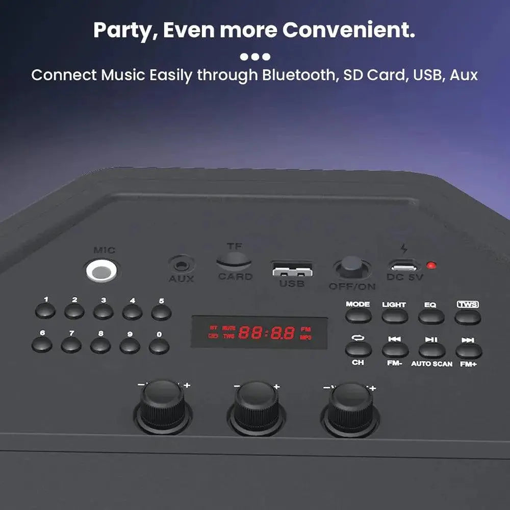 Toreto Evolve Pro 60Watt Wireless Bluetooth Party Speaker with Karaoke Mic, HD Bass, EQ Modes, TWS, Dynamic RGB Lights, mic Input, BT 5.3v, AUX in, Type C Charging - Nalanda Enterprises