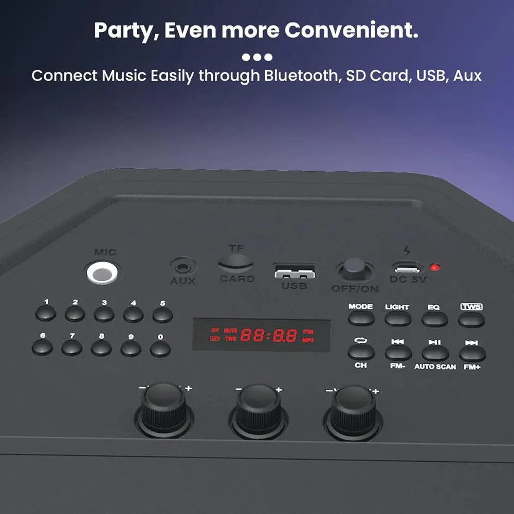 Toreto Evolve Pro 60Watt Wireless Bluetooth Party Speaker with Karaoke Mic, HD Bass, EQ Modes, TWS, Dynamic RGB Lights, mic Input, BT 5.3v, AUX in, Type C Charging - Nalanda Enterprises