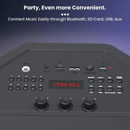 Toreto Evolve Pro 60Watt Wireless Bluetooth Party Speaker with Karaoke Mic, HD Bass, EQ Modes, TWS, Dynamic RGB Lights, mic Input, BT 5.3v, AUX in, Type C Charging - Nalanda Enterprises