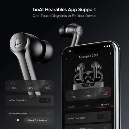 boAt Airdopes 300, Cinematic Spatial Audio, 50HRS Battery, 4Mic AI ENx, Fast Charge, App Support, Low Latency, IPX4, v5.3 Bluetooth Earbuds, TWS Ear Buds Wireless Earphones with mic - Nalanda Enterprises