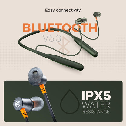 Noise Airwave Bluetooth in Ear Neckband with 50H of Playtime, 3 EQ Modes, ENC for Calling, Low Latency(Upto 50ms), 10mm Driver, BT v5.3(Jet Black) - Nalanda Enterprises