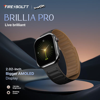 Fire-Boltt Brillia Pro Smart Watch with 51.3mm (2.02 inch) AMOLED Display, Bluetooth Calling, SpO2, Heart Rate Monitoring, 120+ Sports Modes, IP67 Waterproof, Long Battery Life (Black Wave)