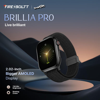 Fire-Boltt Brillia Smart Watch with 51.3mm (2.02 inch) AMOLED Display, Bluetooth Calling, SpO2, Heart Rate Monitoring, 120+ Sports Modes (Brillia, Black)