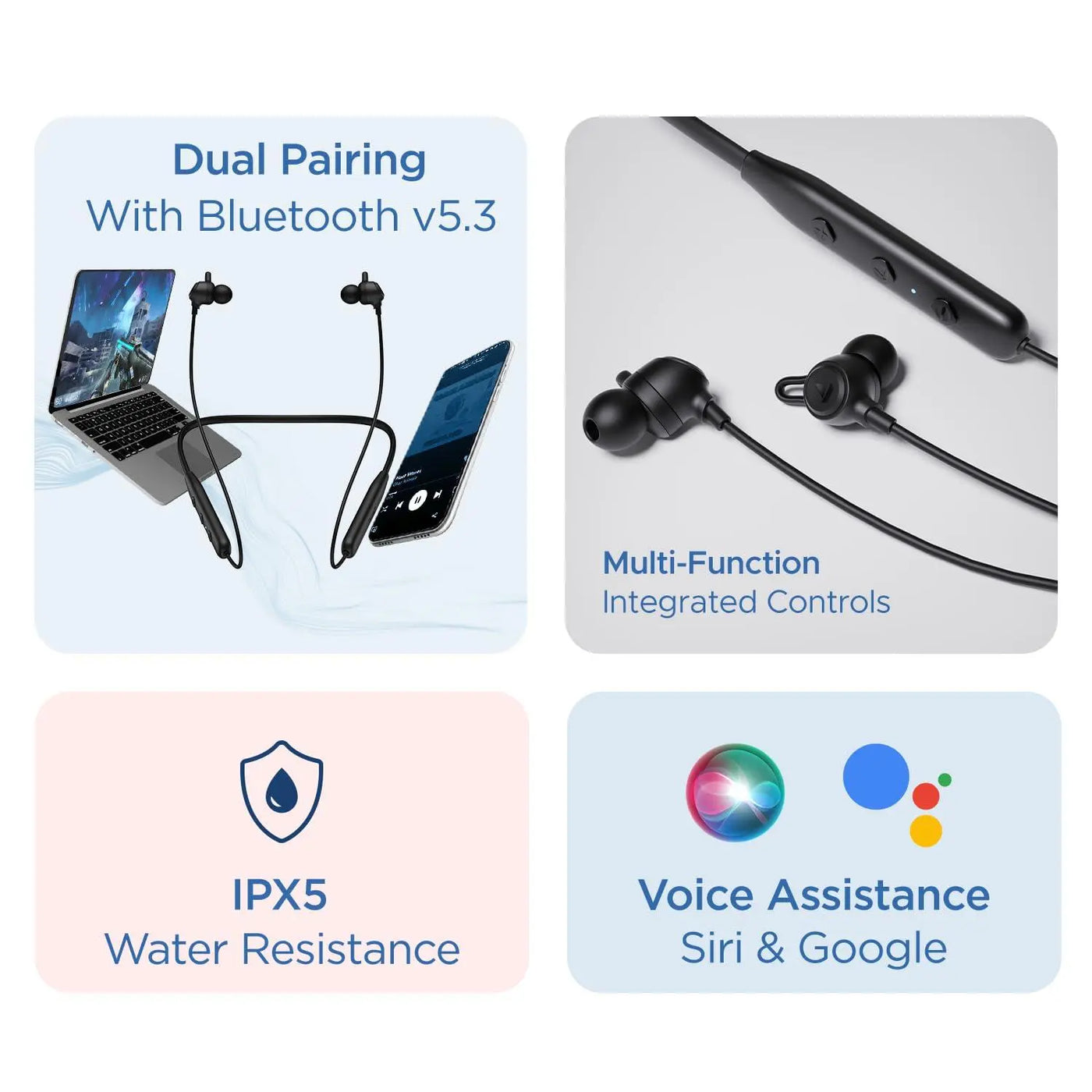 boAt Rockerz 109 Bluetooth Neckband with 40 hrs Playback,ENx Technology, Beast Mode (60ms), Magnetic Buds, Dual Pairing, ASAP Charge, IPX5 Water Resistance(Active Black) - Nalanda Enterprises