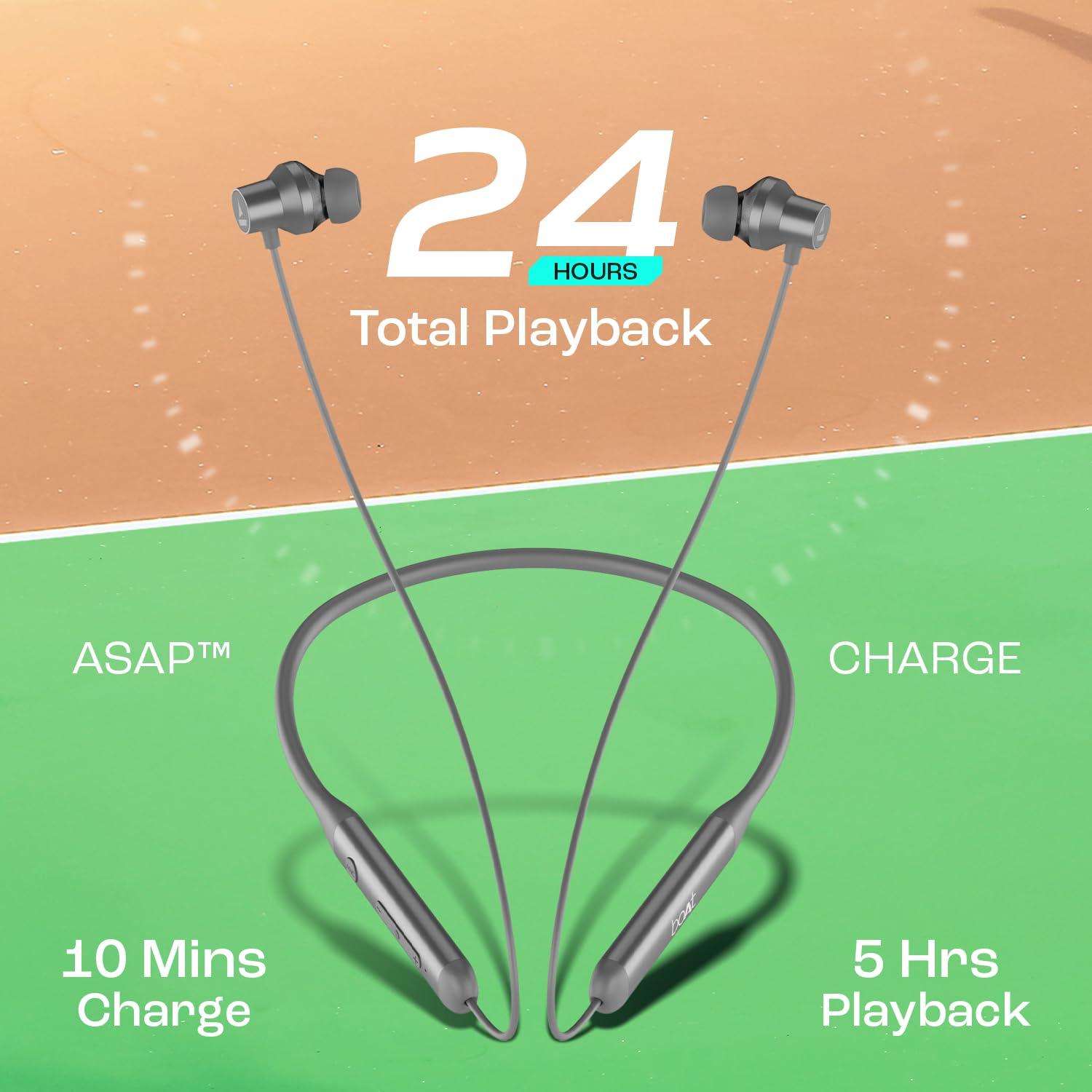 boAt Rockerz 280 ANC w/Crystal Bionic Sound Powered by Dirac Opteo, Active Noise Cancellation, 13mm Drivers, ASAP Charge, 24H Playback & ENx Tech in- Ear Bluetooth Neckband(Gunmetal Black) - Nalanda Enterprises