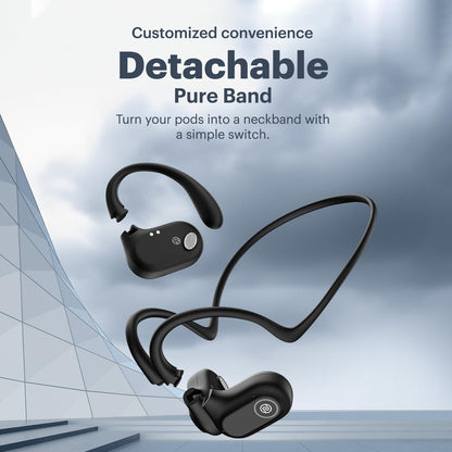 Noise Pure Pods Wireless Open Ear Earbuds with AirWave™ Technology,Up-to 80H Playtime,Quad Mic with ENC,16mm Neodymium Dynamic Driver,Detachable Pure Band,BTv5.3 (Power Black) - Nalanda Enterprises