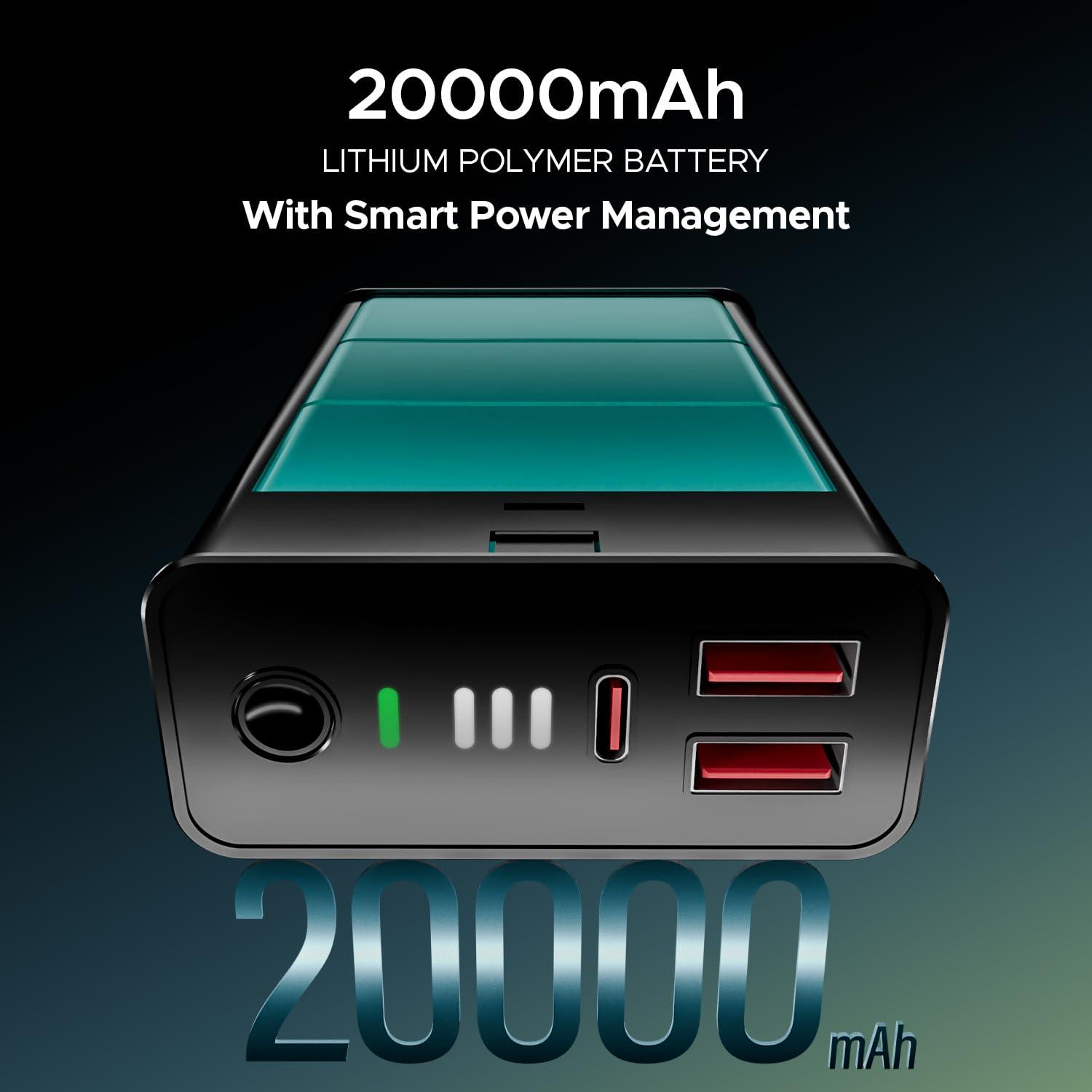 boAt Newly Launched Pocket Energyshroom PB400 Pro 20000mAh | Compact Power Bank w/Type-C Input (2-Way Port), 3X Output Ports,2-Way 22.5W Fast Charging, Pass-Through Charging(Carbon Black) - Nalanda Enterprises