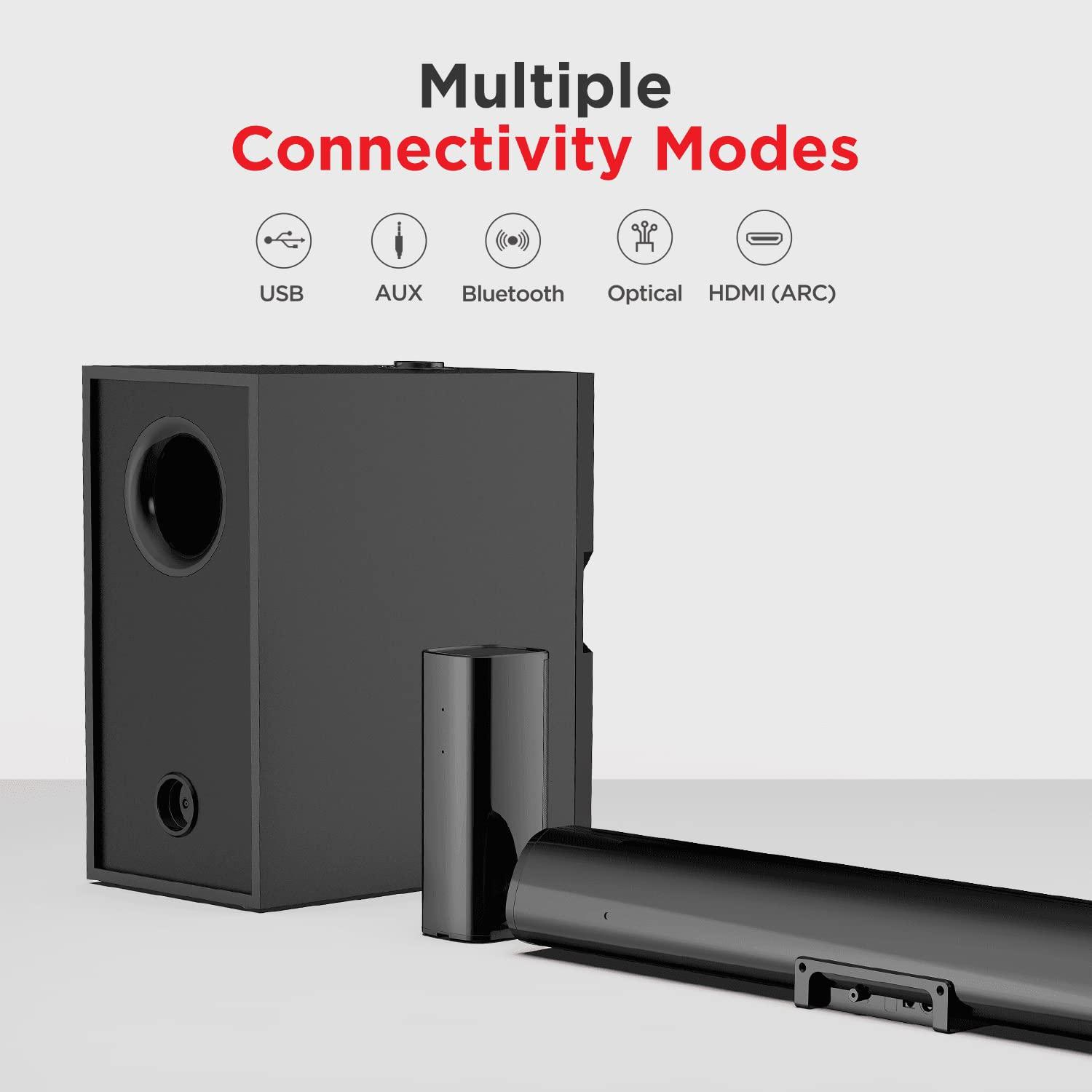 boAt Aavante Bar 1500 2.1 Channel Home Theatre Soundbar with 120W Signature Sound, Wired Subwoofer, Multiple Connectivity Modes, Entertainment EQ Modes and Sleek Finish (Black) - Nalanda Enterprises