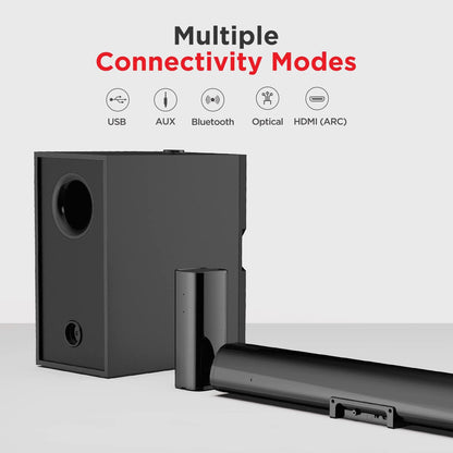 boAt Aavante Bar 1500 2.1 Channel Home Theatre Soundbar with 120W Signature Sound, Wired Subwoofer, Multiple Connectivity Modes, Entertainment EQ Modes and Sleek Finish (Black) - Nalanda Enterprises