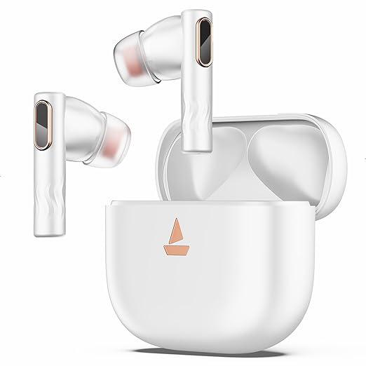boAt Nirvana Nebula Truly Wireless in Ear Ear Buds w/Dolby Audio, ANC(Upto 35dB), 50 HRS Playback,6-Mic AI-ENx™,ASAP™ Charge,in Ear Detection & Hearables App Support(Celestial White) - Nalanda Enterprises