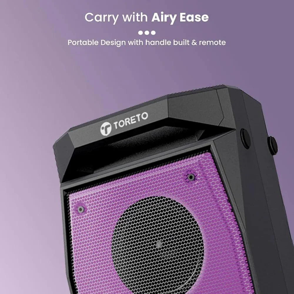 Toreto Evolve Pro 60Watt Wireless Bluetooth Party Speaker with Karaoke Mic, HD Bass, EQ Modes, TWS, Dynamic RGB Lights, mic Input, BT 5.3v, AUX in, Type C Charging - Nalanda Enterprises