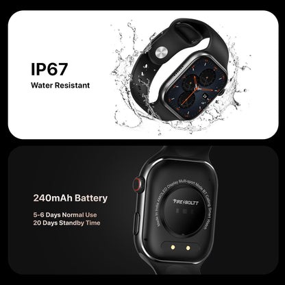 Fire-Boltt Brillia Pro Smart Watch with 51.3mm (2.02 inch) AMOLED Display, Bluetooth Calling, SpO2, Heart Rate Monitoring, 120+ Sports Modes, IP67 Waterproof, Long Battery Life (Black Wave)
