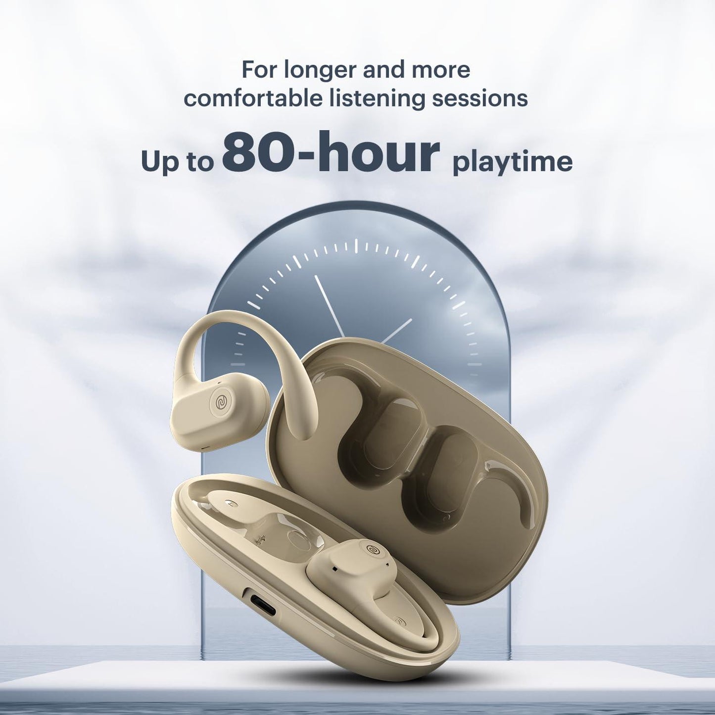 Noise Pure Pods Wireless Open Ear Earbuds with AirWave™ Technology,Up-to 80H Playtime,Quad Mic with ENC,16mm Neodymium Dynamic Driver,Detachable Pure Band,BTv5.3 (Power Black) - Nalanda Enterprises