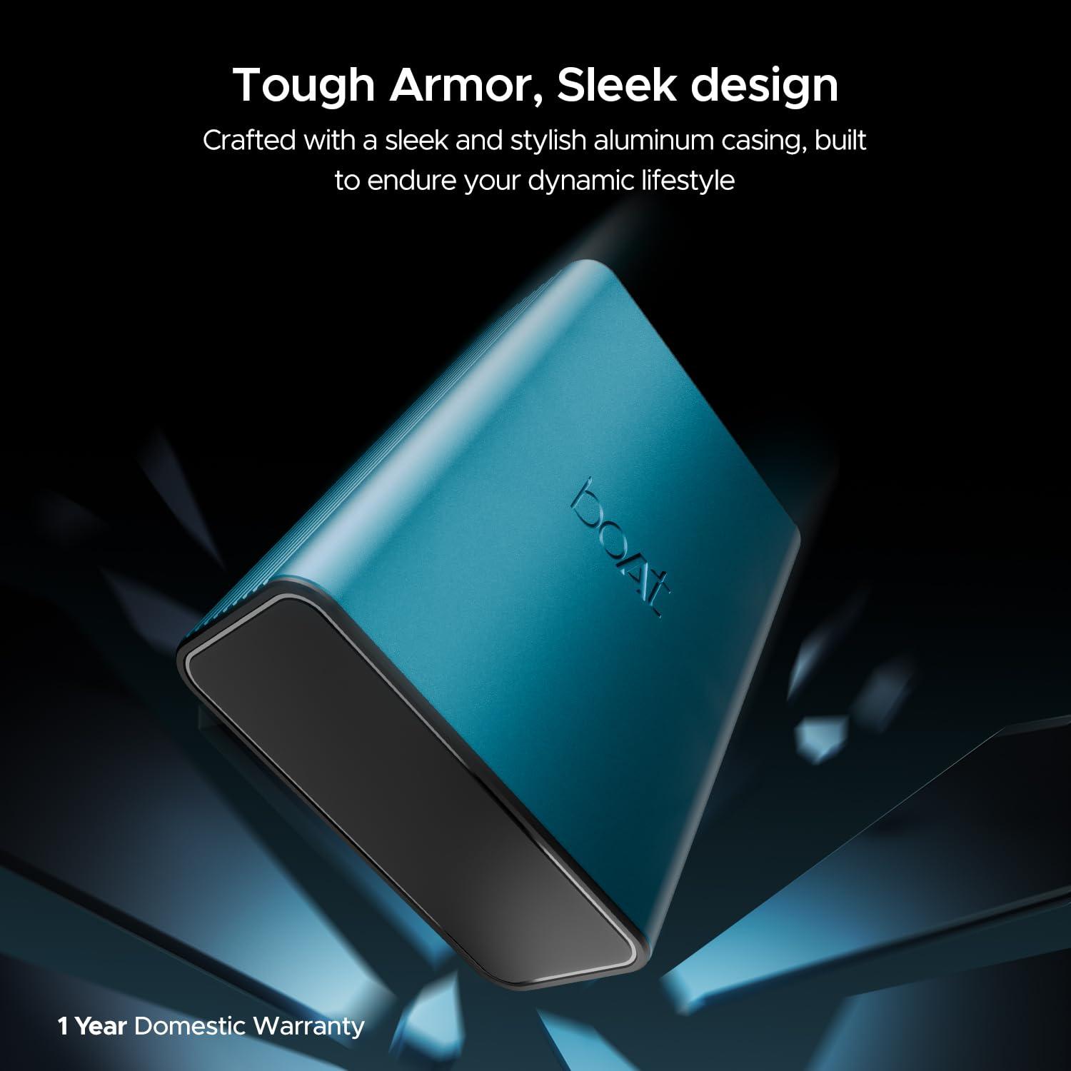 boAt Newly Launched Pocket Energyshroom PB400 Pro 20000mAh | Compact Power Bank w/Type-C Input (2-Way Port), 3X Output Ports,2-Way 22.5W Fast Charging, Pass-Through Charging(Carbon Black) - Nalanda Enterprises